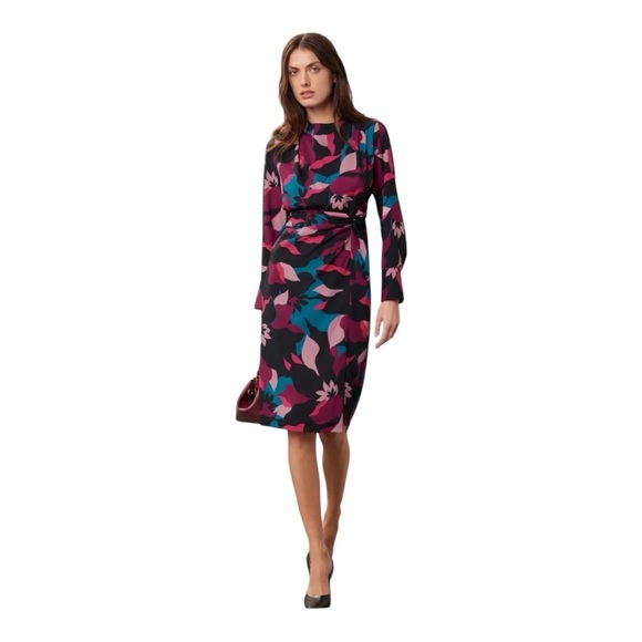 Donna Morgan Midi Dress Waistline Twisted Knot Long Sleeve Abstract Print Size 0 - Picture 1 of 11